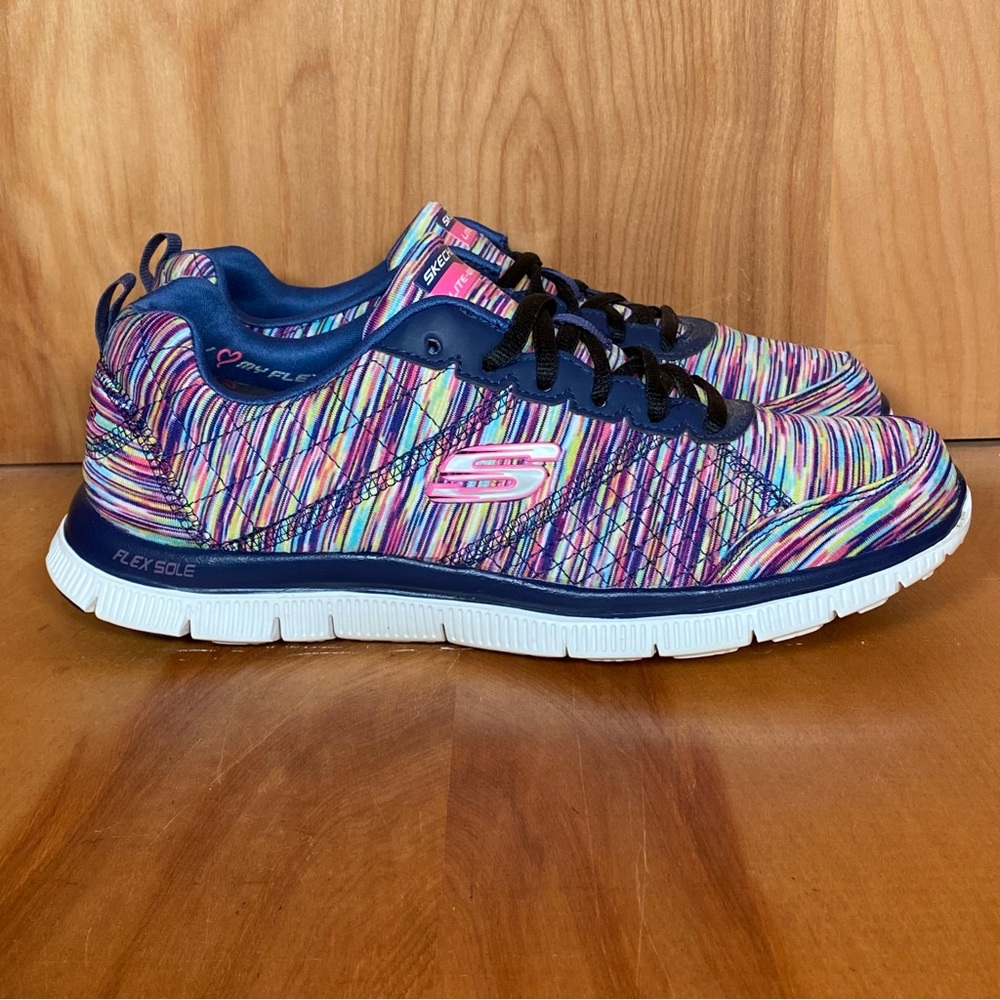 Womens 8.5 Skechers Flex Appeal Lite Weight Running Shoes Blue Pink SEF1460